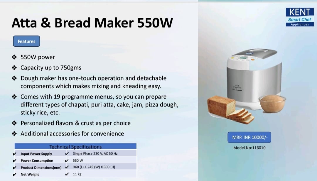 kent atta and bread maker 550w